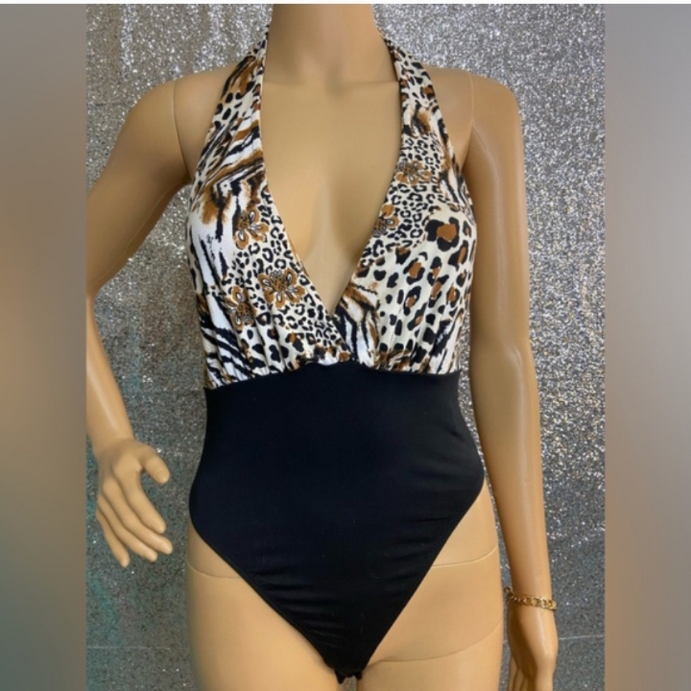 Almost Famous Animal Print Thong Bodysuit Sz S NWOT